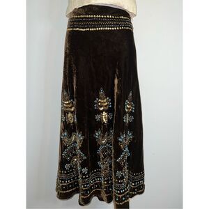 Vintage Brown Velour Velvet WhimsyGoth Skirt Beaded Sequins  12